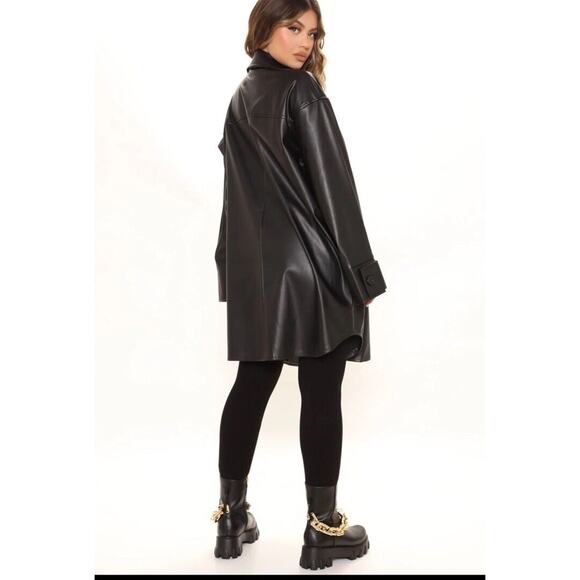 Fashion Nova Faux Leather Jacket Women Size 1X Oversized Trench Coat Shacket NWT - Picture 4 of 7